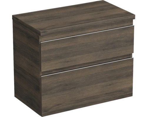 Waschtischunterschrank Jungborn TRENTA BxHxT 76.7x64.6x44.5 cm gladstone eiche tabak - Griff silber Hängender Waschtischunterschrank mit zwei Schubladen im Holzdekor