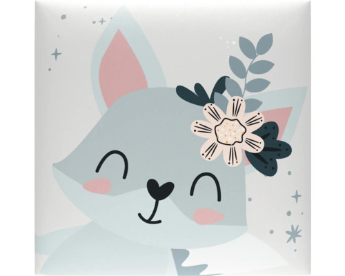 Carreau décoratif avec motif de visage de renard et de fleurs