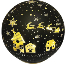 Boule lumineuse décorative avec des motifs de Noël tels que des maisons, un traîneau tiré par des rennes et des flocons de neige
