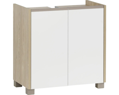 Meuble sous lavabo Möbelpartner Juba lxhxp 56.9x58.9x33 cm chêne clair-blanc craie