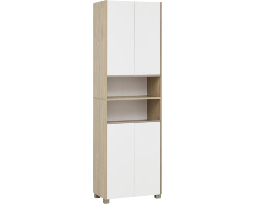 Hochschrank Möbelpartner Juba BxHxT 57x186.5x33.1 cm eiche hell-kreideweiss Schrank mit Türen und offenen Regalen
