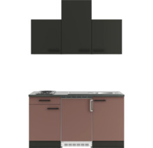 Kompakte Küchenzeile mit Spüle, Kochfeld, Kühlschrank und Hängeschränken