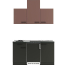 Kompakte Küchenzeile mit Spüle, Kochfeld, Kühlschrank und Hängeschränken