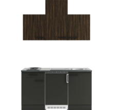 Cuisine compacte avec éléments hauts et bas, évier et plaque de cuisson