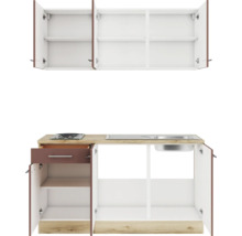 Küchenzeile mit Hängeschrank, Unterschrank, Spüle und Kochfeld