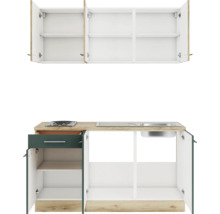 Küchenzeile mit Spüle, Kochfeld, Schublade und Schränken