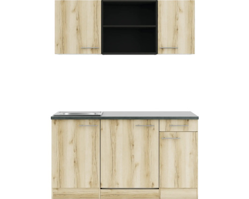 Küchenzeile mit Spüle, Unterschränken und Hängeschränken