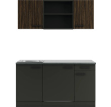 Cuisine linéaire avec évier, armoires basses et armoires suspendues