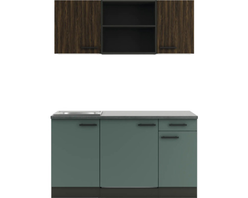 Cuisine équipée avec évier, meubles bas et meubles hauts