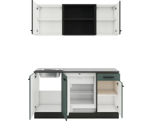 Mini-cuisine compacte avec évier, réfrigérateur et armoire suspendue pour petits espaces