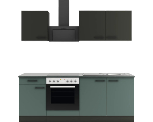 Cuisine complète sans appareils Optifit OPTIkompakt Madrid420/Verona405 anthracite/vert pierre largeur 210 cm KPMV 2136OE-9+