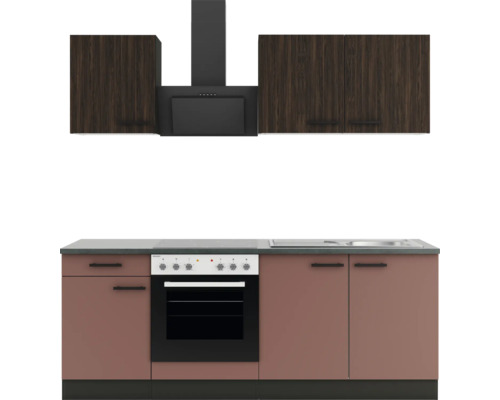 Cuisine complète sans appareils Optifit OPTIkompakt Rimini409/Nizza407 noyer/rouge rouille/anthracite largeur 210 cm KPRN 2136OE-9+