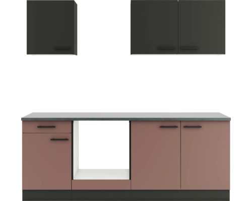 Cuisine complète sans appareils Optifit OPTIkompakt Madrid420/Nizza407 anthracite/rouge rouille largeur 210 cm KPMN 2136OE-9+