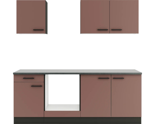 Küchenzeile mit Unterschränken, Arbeitsplatte und Hängeschränken