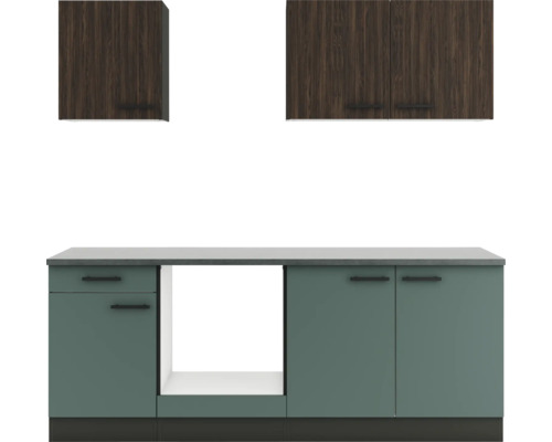 Cuisine complète sans appareils Optifit OPTIkompakt Rimini409/Verona405 noyer/vert pierre/anthracite largeur 210 cm KPRV 2136OE-9+