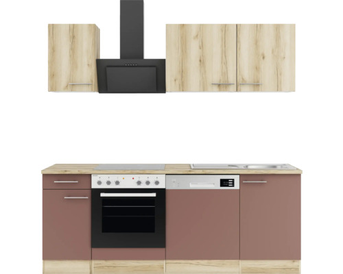 Cuisine complète sans appareils Optifit OPTIkompakt Livorno290/Bari407 chêne sauvage /rouge rouille largeur 210 cm KPLB 2179OE-9+