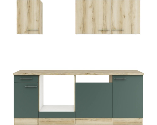 Cuisine complète sans appareils Optifit OPTIkompakt Livorno290/Savona405 chêne sauvage/vert pierre largeur 210 cm KPLS 2179OE-9+