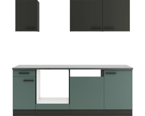 Cuisine complète sans appareils Optifit OPTIkompakt Madrid420/Verona405 anthracite/vert pierre largeur 210 cm KPMV 2179OE-9+