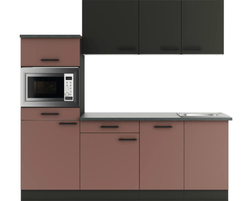 Küchenzeile mit Mikrowelle und Spüle in modernem Design