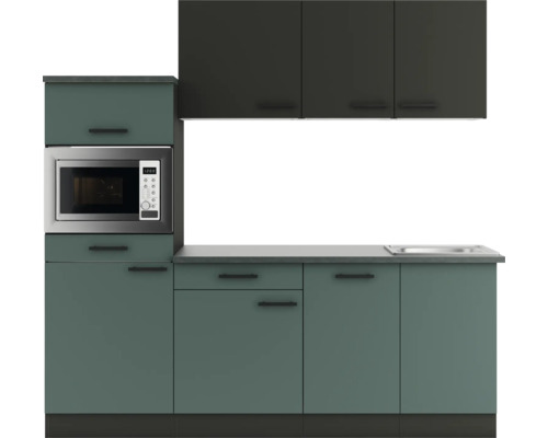 Cuisine complète sans appareils Optifit OPTIkompakt Madrid420/Verona405 anthracite/vert pierre largeur 210 cm KPMV 2181OE-9+