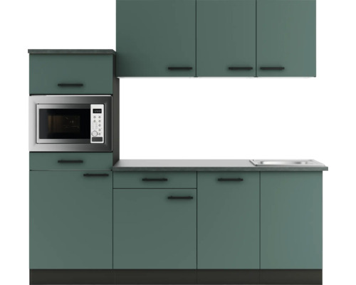 Moderne Küchenzeile mit Spüle und Mikrowelle