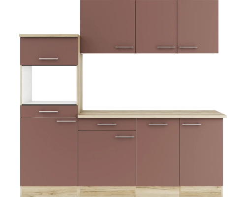 Cuisine équipée avec éléments hauts et bas et plan de travail