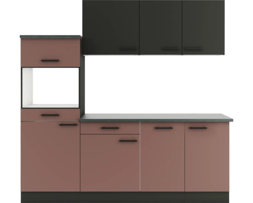 Cuisine complète sans appareils Optifit OPTIkompakt Madrid420/Nizza407 anthracite/rouge rouille largeur 210 cm KPMN 2181OE-9+