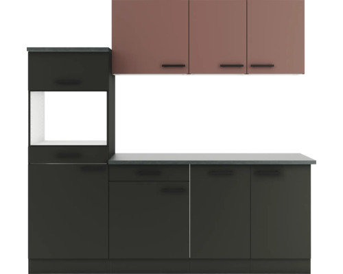 Cuisine complète sans appareils Optifit OPTIkompakt Nizza407/Madrid420 rouge rouille/anthracite largeur 210 cm KPNM 2181OE-9+