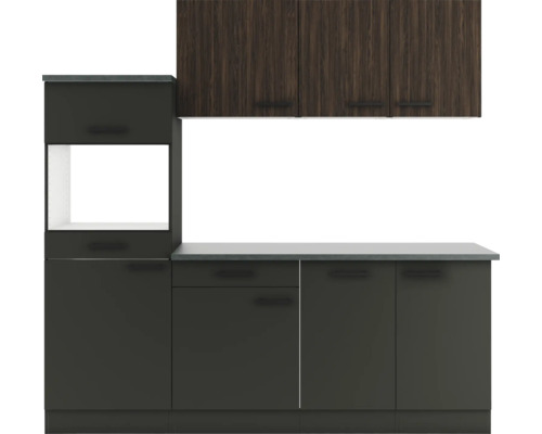 Cuisine complète sans appareils Optifit OPTIkompakt Rimini409/Madrid420 noyer/anthracite largeur 210 cm KPRM 2181OE-9+