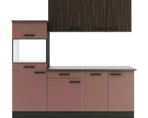 Cuisine complète sans appareils Optifit OPTIkompakt Rimini409/Nizza407 noyer/rouge rouille/anthracite largeur 210 cm KPRN 2181OE-9+