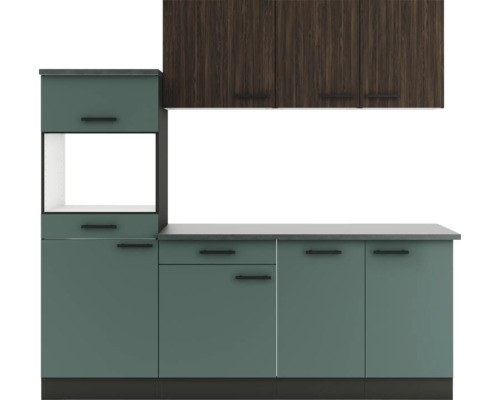 Cuisine complète sans appareils Optifit OPTIkompakt Rimini409/Verona405 noyer/vert pierre/anthracite largeur 210 cm KPRV 2181OE-9+