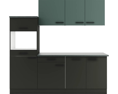 Cuisine complète sans appareils Optifit OPTIkompakt Verona405/Madrid420 vert pierre/anthracite largeur 210 cm KPVM 2181OE-9+