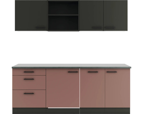 Cuisine complète sans appareils Optifit OPTIkompakt Madrid420/Nizza407 anthracite/rouge rouille largeur 210 cm KPMN 2199ROE-9+