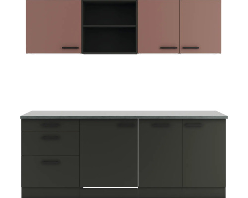 Cuisine complète sans appareils Optifit OPTIkompakt Nizza407/Madrid420 rouge rouille/anthracite largeur 210 cm KPNM 2199ROE-9+