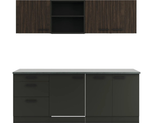 Cuisine complète sans appareils Optifit OPTIkompakt Rimini409/Madrid420 noyer/anthracite largeur 210 cm KPRM 2199ROE-9+