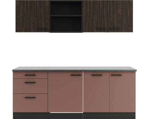 Cuisine complète sans appareils Optifit OPTIkompakt Rimini409/Nizza407 noyer/rouge rouille/anthracite largeur 210 cm KPRN 2199ROE-9+