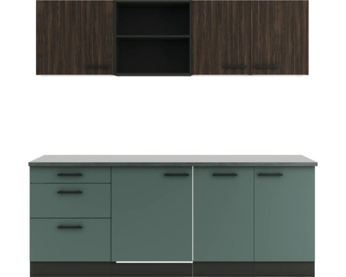 Cuisine complète sans appareils Optifit OPTIkompakt Rimini409/Verona405 noyer/vert pierre/anthracite largeur 210 cm KPRV 2199ROE-9+