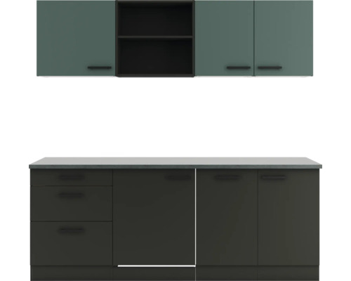 Cuisine complète sans appareils Optifit OPTIkompakt Verona405/Madrid420 vert pierre/anthracite largeur 210 cm KPVM 2199ROE-9+