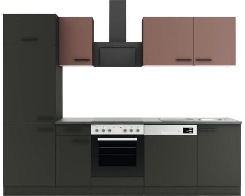 Cuisine complète sans appareils Optifit OPTIkompakt Nizza407/Madrid420 rouge rouille/anthracite largeur 270 cm KPNM 2702OE-9+