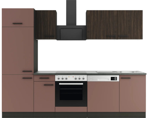 Cuisine complète sans appareils Optifit OPTIkompakt Rimini409/Nizza407 noyer/rouge rouille/anthracite largeur 270 cm KPRN 2702OE-9+