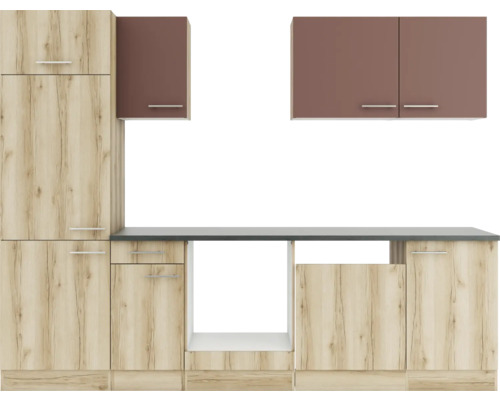 Küchenzeile ohne Geräte Optifit OPTIkompakt Bari407/Livorno290 rostrot/wildeiche Breite 270 cm KPBL 2702OE-9+