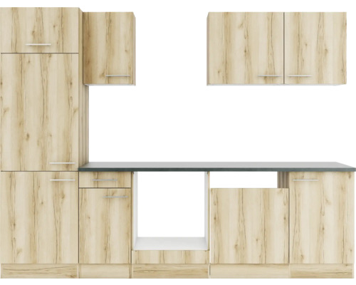 Küchenzeile mit Unterschränken, Hängeschränken und Arbeitsplatte