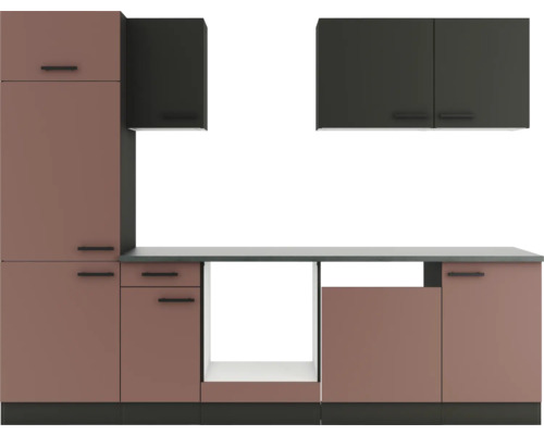 Küchenzeile ohne Geräte Optifit OPTIkompakt Madrid420/Nizza407 anthrazit/rostrot Breite 270 cm KPMN 2702OE-9+