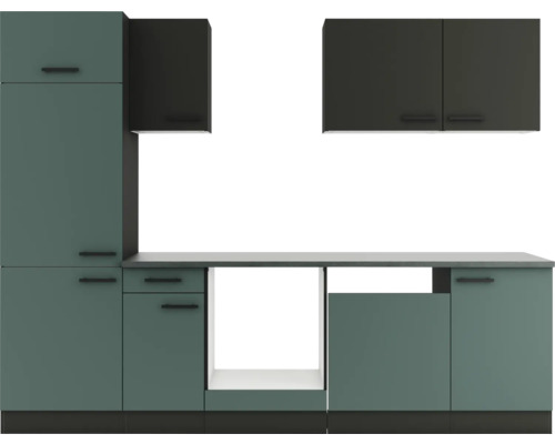 Cuisine complète sans appareils Optifit OPTIkompakt Madrid420/Verona405 anthracite/vert pierre largeur 270 cm KPMV 2702OE-9+