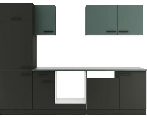 Cuisine complète sans appareils Optifit OPTIkompakt Verona405/Madrid420 vert pierre/anthracite largeur 270 cm KPVM 2702OE-9+