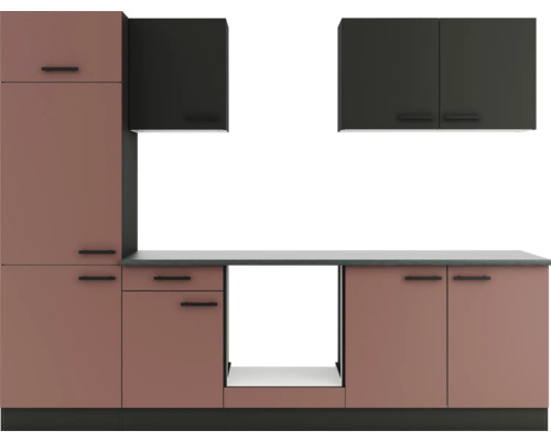 Küchenzeile ohne Geräte Optifit OPTIkompakt Madrid420/Nizza407 anthrazit/rostrot Breite 270 cm KPMN 2711OE-9+