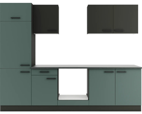 Cuisine complète sans appareils Optifit OPTIkompakt Madrid420/Verona405 anthracite/vert pierre largeur 270 cm KPMV 2711OE-9+