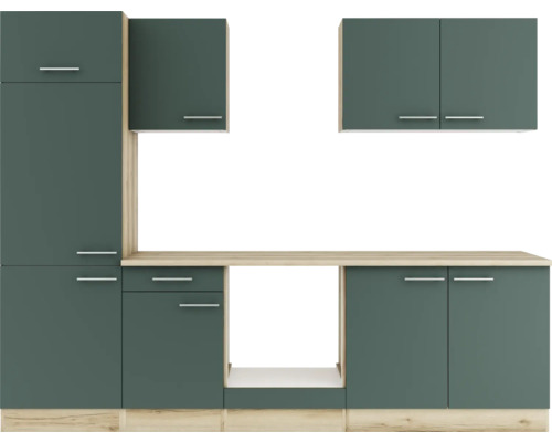 Cuisine linéaire avec éléments hauts et bas et plan de travail