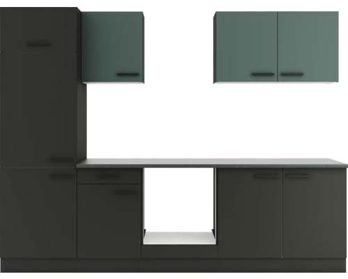 Cuisine complète sans appareils Optifit OPTIkompakt Verona405/Madrid420 vert pierre/anthracite largeur 270 cm KPVM 2711OE-9+