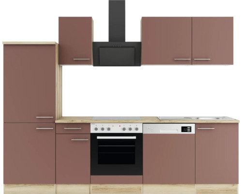 Cuisine complète avec armoires, hotte aspirante, cuisinière et lave-vaisselle